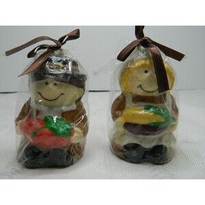 3 1/2" Pilgrim Candles Set of 2 Boy & Girl Pilgrim NIP Thanksgiving Unlit Candle